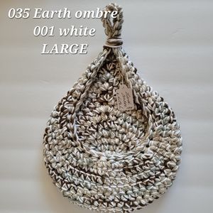 LARGE 035 EARTH OMBRE 001 WHITE HANDMADE CROCHETED  HANGING WALL BASKET
